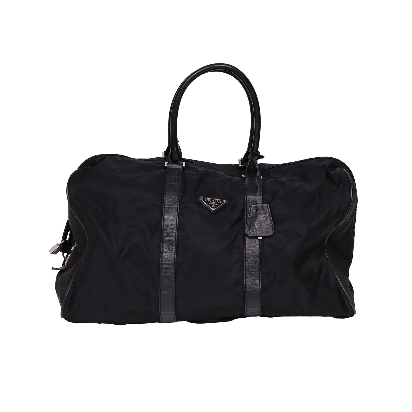 Prada Black Nylon Saffiano Leather Viaggio Duffle Bag