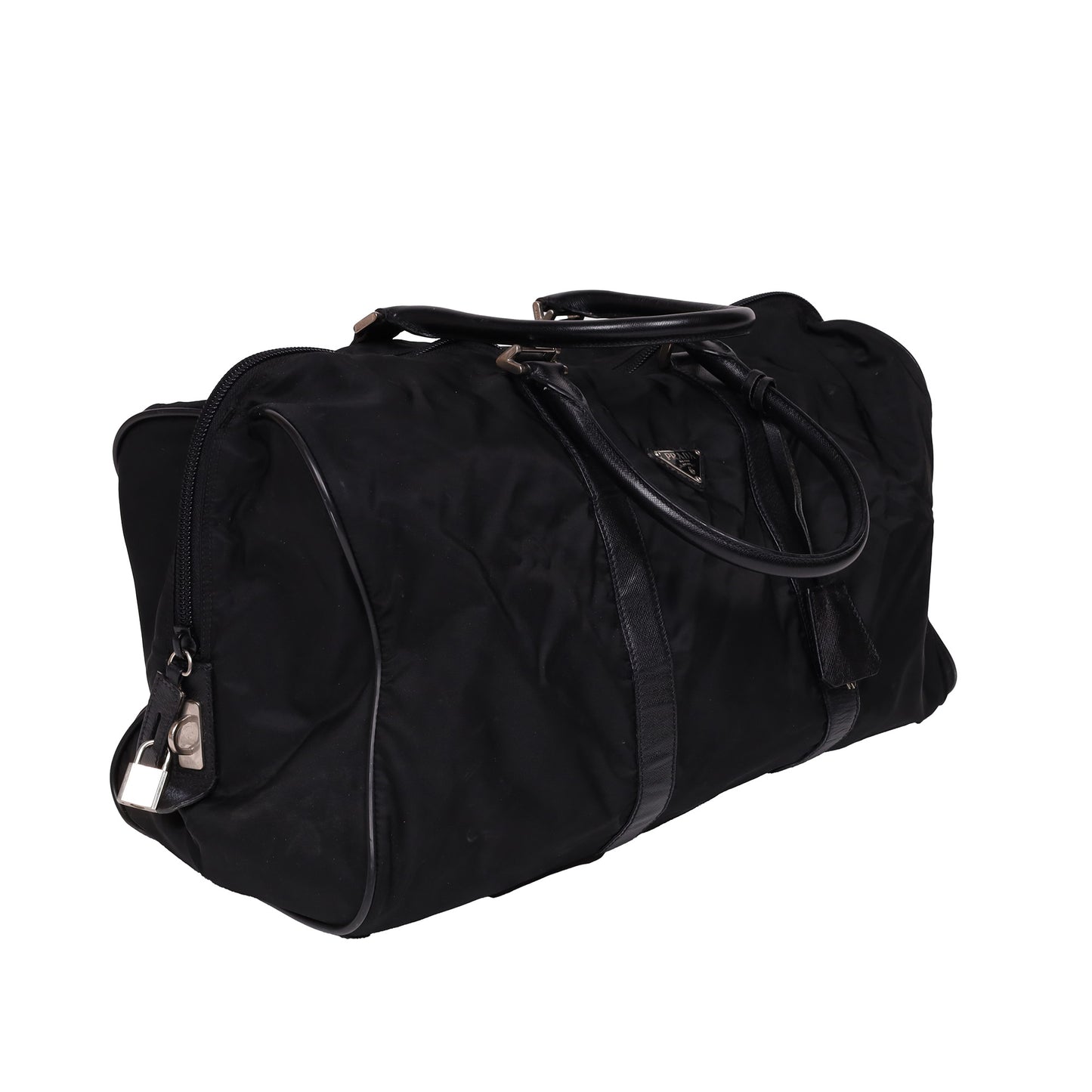 Prada Black Nylon Saffiano Leather Viaggio Duffle Bag